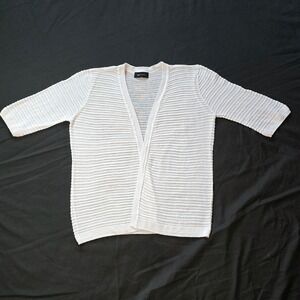 AB Studio Womens White Textured Knit Open‎ Front Cardigan 3/4 Sleeve Lightweight